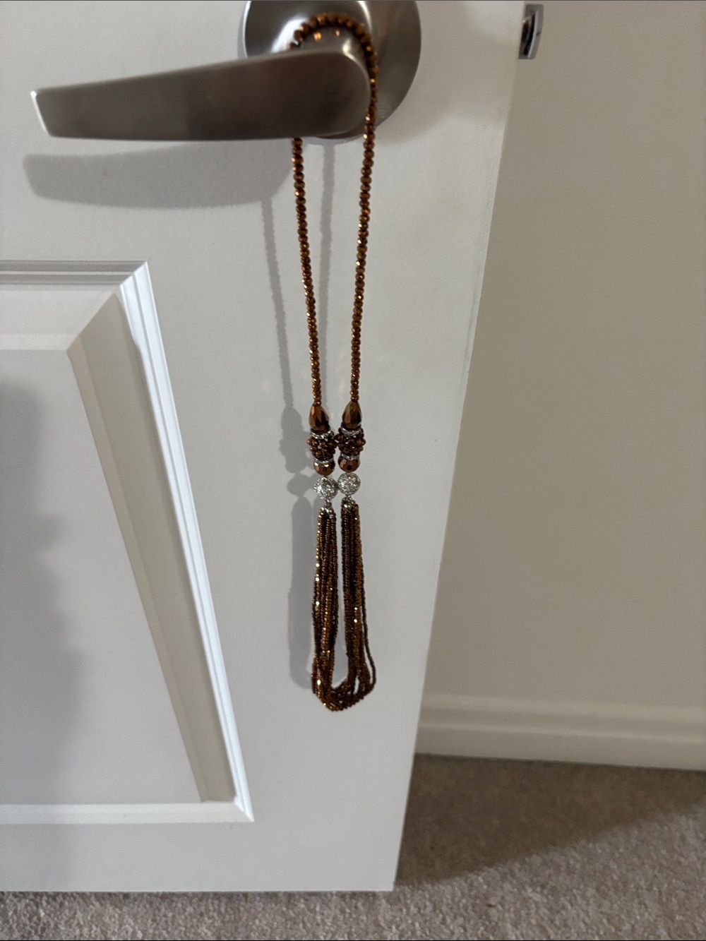 Elegant Brown Beaded Tassel Necklace plus earrings
